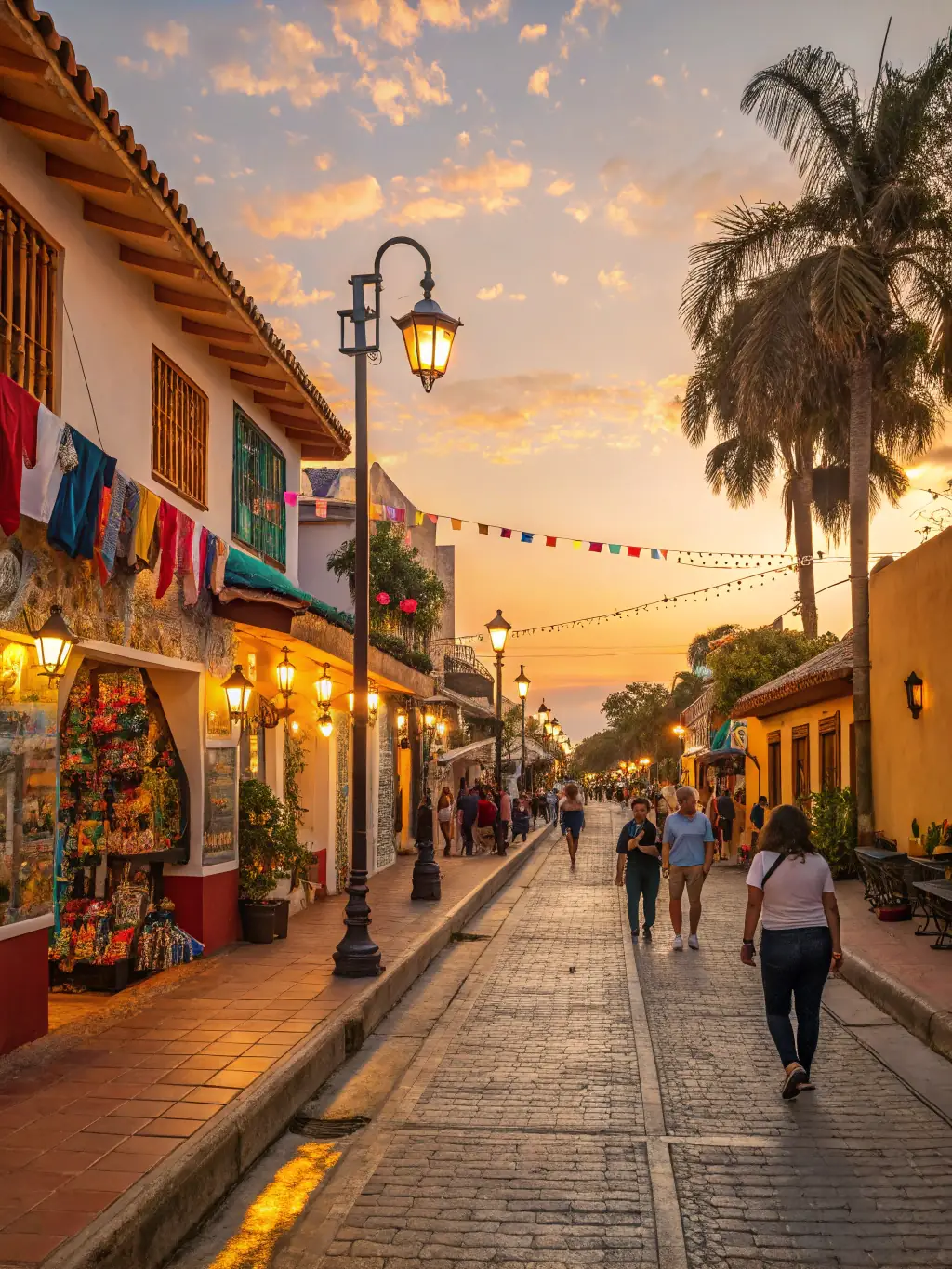 A vibrant street scene in the Pearl District of San Antonio, showcasing the area's blend of historic architecture and modern amenities, with people enjoying outdoor dining and shopping.